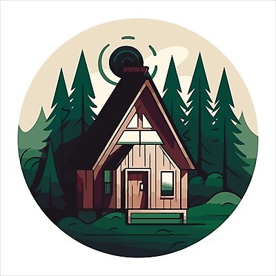EPS 해외이미지 나무 일러스트 사람없음 초록색 원형 숲속 오두막 심볼 해외202310 해외일러스트 도형 식물 컬러 숲 파일형식 벡터