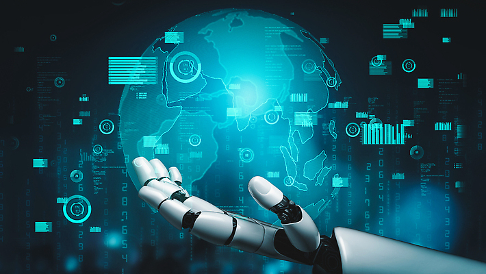 JPG 해외이미지 손 일러스트 그래프 미래 기술 들기 신체부위 파란색 지구본 3D 디지털 네트워크 로봇 해외202310 해외포토 포토 컬러 컨셉 모션 사람 디지털합성 파일형식