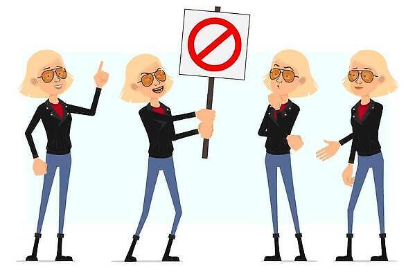 EPS 해외이미지 캐릭터 여자 행복 얼굴 일러스트 텍스트 피곤 말하기 서기 미소 사람 세트 금발 선글라스 걷기 공백 재킷 분노 표현 작업 메시지 플랫 가죽 만화 사인 애니메이션 고립 바이크레이서 항의 스타일 벡터 비어있는 해외202310 해외일러스트 일러캐릭터 헤어스타일 감정 안경 컨셉 모션 표정 신체부위 외투 파일형식