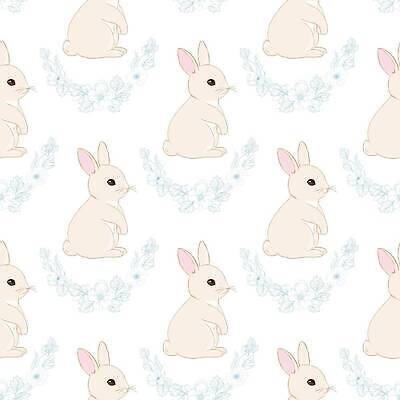 EPS 해외이미지 꽃 백그라운드 잎 패턴 일러스트 사람없음 귀여움 토끼 해외202310 해외일러스트 식물 컨셉 무늬 포유류 반려동물 파일형식 벡터