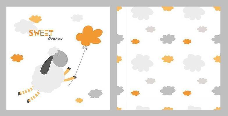 EPS 해외이미지 동물캐릭터 패턴 일러스트 휴식 사람없음 주황색 회색 패턴백그라운드 양 풍선 아기자기 해외202310 해외일러스트 일러캐릭터 동물 캐릭터 컬러 백그라운드 컨셉 무늬 포유류 파일형식 벡터