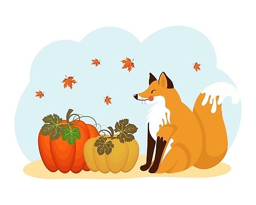 EPS 해외이미지 단풍 낙엽 일러스트 호박 사람없음 여우 해외202310 해외일러스트 잎 채소 포유류 파일형식 벡터