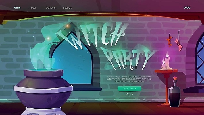 EPS 해외이미지 일러스트 사람없음 빛 파티 연기 가마솥 야간 만화 마녀 마법 물약 해외202310 해외일러스트 자연요소 이벤트 약 솥 파일형식 벡터