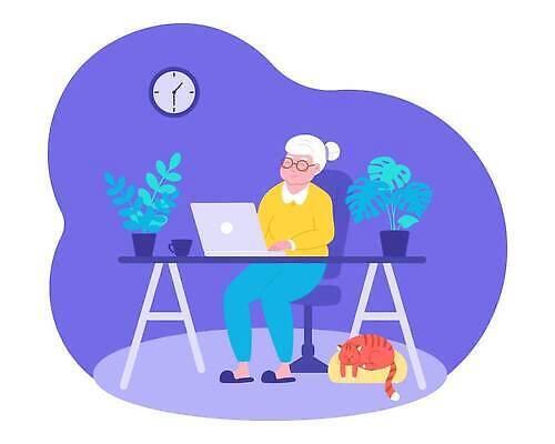 EPS 해외이미지 캐릭터 라이프스타일 여자 교육 노년 행복 안경 할머니 백그라운드 컨셉 인터넷 일러스트 통신 주택 기술 실내 사람 앉기 성인 노트북 컴퓨터 웹 흰색 업무 메시지 플랫 연결 만화 은퇴 온라인 옛날 스타일 벡터 해외202310 해외일러스트 일러캐릭터 잡화 감정 컬러 모션 내부 건물 생활 전자제품 작업 파일형식