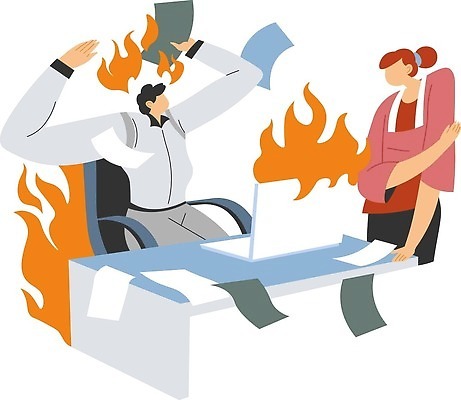 EPS 해외이미지 여자 남자 의자 일러스트 비즈니스 불 날리기 들기 앉기 상반신 성인 두명 노트북 분노 책상 성인만 해외202310 해외일러스트 자연요소 감정 가구 모션 사람 전자제품 파일형식 벡터