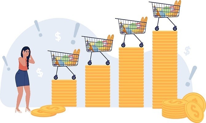 EPS 해외이미지 여자 일러스트 한명 성인 라이프 금융 동전 놀람 쇼핑카 당황 동전탑 성인여자한명만 해외202310 해외일러스트 1 감정 돈 표정 사람 생활 경제 쇼핑 쌓기 카트 여자한명만 성인여자만 파일형식 벡터