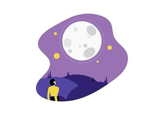 EPS 해외이미지 나무 여자 별 일러스트 산 한명 상반신 성인 보라색 달 야간 구경 성인여자한명만 해외202310 해외일러스트 자연요소 식물 1 컬러 사람 여자한명만 성인여자만 파일형식 벡터