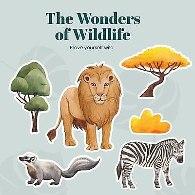 EPS 해외이미지 나무 동물 스티커 사람없음 고양이 성장 원숭이 사자 열대우림 얼룩말 해외202310 해외일러스트 식물 포유류 반려동물 말_동물 숲 파일형식 벡터