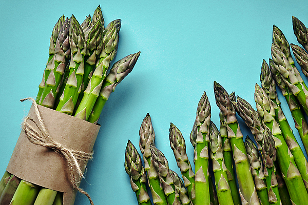 포토 JPG 해외이미지 하늘색 사람없음 하이앵글 묶기 파란배경 아스파라거스 노끈 해외202310 해외포토 줄 뷰포인트 백그라운드 채소 모션 파란색 파일형식