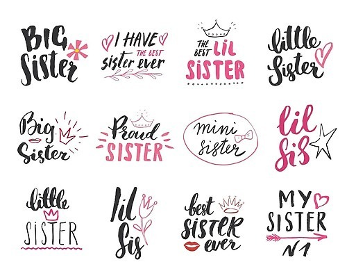 EPS 해외이미지 손글씨 꽃 별 리본 잎 일러스트 캘리그라피 왕관 화살 타이포그라피 사람없음 장식 하트 입술 여동생 손그림 언니 강조 해외202310 해외일러스트 자연요소 모양 식물 문자 여자 가족 신체부위 자매 동생 파일형식 벡터