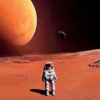 EPS 해외이미지 전신 일러스트 표면 미래 그림자 한명 사람 우주 우주비행사 신비 우주복 화성 SF 해외202310 해외일러스트 1 옷 컨셉 행성 파일형식 벡터