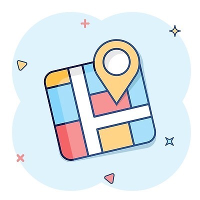 EPS 해외이미지 지도 일러스트 사람없음 파란색 심볼 심플 코믹 위치 해외202310 해외일러스트 컬러 파일형식 벡터