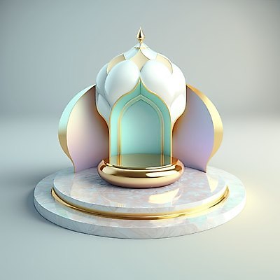 포토 JPG 해외이미지 건축물 하늘색 백그라운드 사람없음 3D 금색 모스크 단상 해외202310 해외포토 건축 컬러 파란색 이슬람교 디지털합성 파일형식