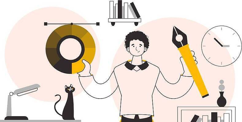 EPS 해외이미지 남자 화분 시계 일러스트 선반 한명 들기 상반신 성인 책 만년필 노란색 검은색 스탠드 원형 작업실 라인아트 컬러리스트 성인남자한명만 반려묘 해외202310 해외일러스트 컬러칩 도형 직업 1 선 컬러 가구 모션 조명 사람 반려동물 펜 고양이 남자한명만 성인남자만 파일형식 벡터