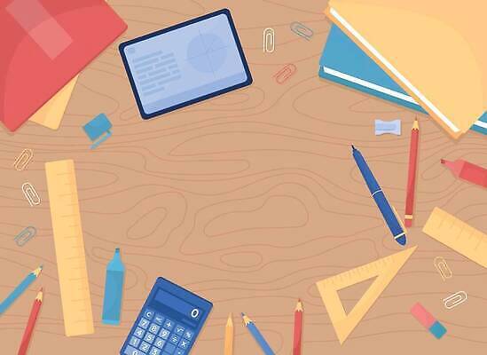 EPS 해외이미지 무료이미지 교육 일러스트 색연필 프레임 태블릿 연필 공책 계산기 교육용품 삼각자 해외202310 해외일러스트 문구용품 학용품 자 전자제품 스마트기기 필기구 장비 오브젝트 파일형식 벡터 무료콘텐츠