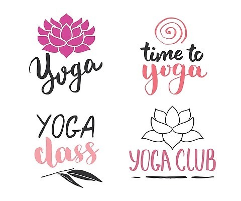 EPS 해외이미지 손글씨 꽃 잎 일러스트 캘리그라피 요가 타이포그라피 사람없음 장식 손그림 빙글빙글 해외202310 스포츠클럽 해외일러스트 식물 문자 웰빙 스포츠 파일형식 벡터
