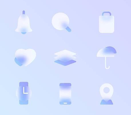 EPS 해외이미지 일러스트 우산 돋보기 사람없음 파란색 스마트폰 캐리어 종 하트 알림 손목시계 위치 겹침 반투명 블러효과 글래스모피즘 해외202310 해외일러스트 모양 디자인 시계 컬러 장신구 핸드폰 스마트기기 여행가방 블러 파일형식 벡터 효과