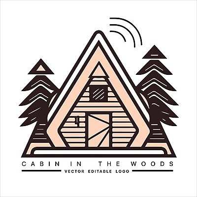 EPS 해외이미지 나무 선 일러스트 사람없음 삼각형 숲속 오두막 심볼 해외202310 해외일러스트 도형 식물 숲 파일형식 벡터