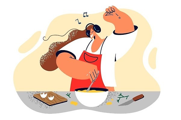 EPS 해외이미지 그릇 여자 일러스트 요리 한명 상반신 성인 손들기 건강관리 계란 헤드폰 주먹 즐거움 주부 요리중 식칼 나무도마 성인여자한명만 젓기 해외202310 해외일러스트 1 식기 감정 음향기기 모션 주방용품 도마 건강 관리 사람 목재 알 여자한명만 성인여자만 파일형식 벡터