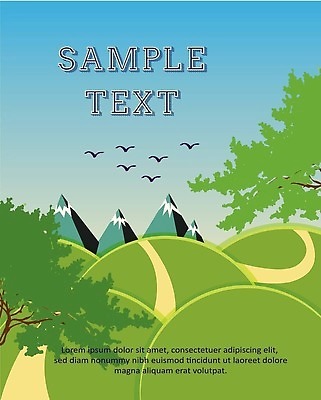 EPS 해외이미지 나무 포스터 일러스트 조류 산 사람없음 초록색 파란색 언덕 해외202310 해외일러스트 식물 동물 컬러 파일형식 벡터