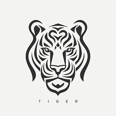 EPS 해외이미지 야생동물 선 일러스트 사람없음 검은색 호랑이 심볼 심플 해외202310 해외일러스트 동물 컬러 포유류 파일형식 벡터