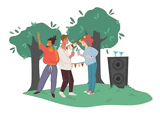 EPS 해외이미지 전신 나무 여자 남자 와인잔 일러스트 노래 들기 잔디 성인 스피커 춤 즐거움 가랜드 성인만 해외202310 해외일러스트 식물 감정 음악 음향기기 술잔 모션 문화예술 사람 파티용품 파일형식 벡터