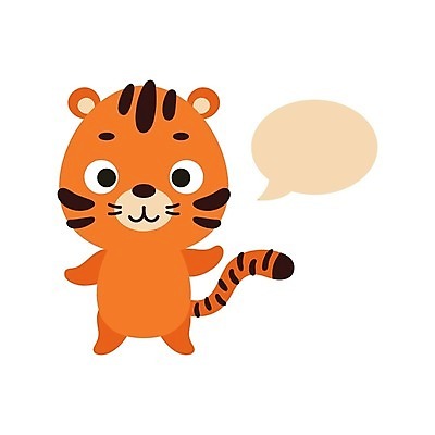 EPS 해외이미지 행복 동물캐릭터 말풍선 일러스트 사람없음 호랑이 심플 해외202310 해외일러스트 일러캐릭터 동물 캐릭터 감정 포유류 파일형식 벡터
