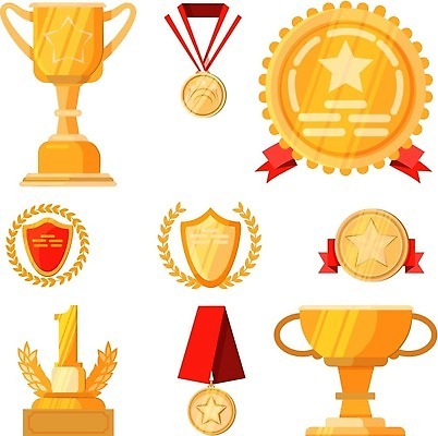 EPS 해외이미지 일러스트 사람없음 금색 상패 트로피 메달 오브젝트 엘리먼트 해외202310 해외일러스트 컬러 상_우승 상_상패 파일형식 벡터