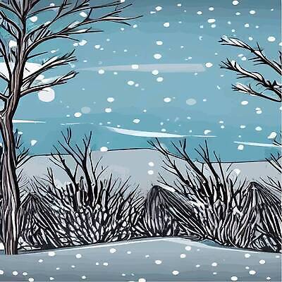 EPS 해외이미지 나무 겨울 일러스트 사람없음 파란색 숲 눈내림 눈덮임 해외202310 해외일러스트 식물 계절 컬러 컨셉 눈_날씨 파일형식 벡터