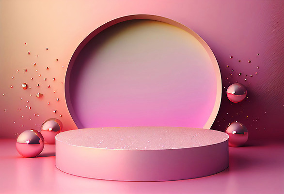 포토 JPG 해외이미지 분홍색 백그라운드 사람없음 3D 원형 광택 단상 파스텔톤 포디움 해외202310 해외포토 도형 컬러 무대 디지털합성 파일형식