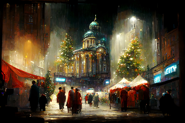 포토 JPG 해외이미지 실루엣 크리스마스 밤하늘 거리 사람 여러명 건물 빛 반짝임 크리스마스트리 군중 야간 해외202310 해외포토 자연요소 건축물 기념일 다수 모션 하늘 촬영기법 파일형식