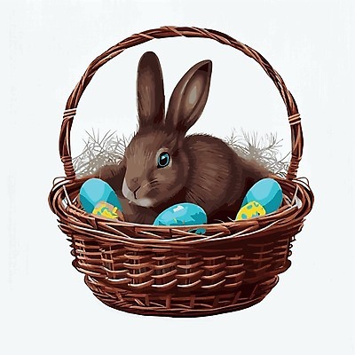 EPS 해외이미지 한마리 일러스트 사람없음 바구니 토끼 부활절계란 해외202310 해외일러스트 1 포유류 부활절 반려동물 계란 파일형식 벡터
