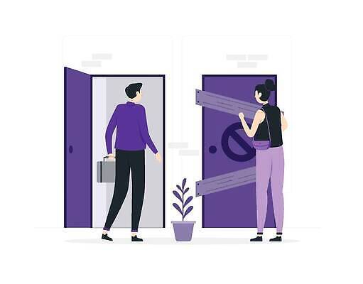 EPS 해외이미지 전신 여자 남자 화분 화초 서류가방 일러스트 성인 두명 문 보라색 금지 성인만 해외202310 해외일러스트 식물 컬러 가방 사람 파일형식 벡터