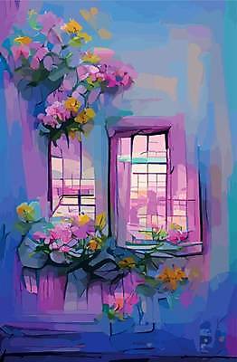 EPS 해외이미지 꽃 잎 일러스트 창문 페인팅 붓터치 사람없음 컬러풀 혼합 신비 질감 해외일러스트 식물 컬러 컨셉 파일형식 벡터