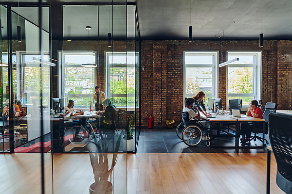 포토 JPG 해외이미지 전신 여자 남자 화분 화초 의자 창문 회의 전등 함께함 여러명 성인 옆모습 노트북 사무실 모니터 직장인 장애인 책상 동료 휠체어 성인만 해외202310 해외포토 식물 직업 뷰포인트 가구 다수 컨셉 비즈니스 관계 조명 사람 전자제품 컴퓨터 장애 파일형식