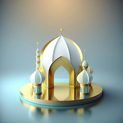 포토 JPG 해외이미지 건축물 하늘색 백그라운드 사람없음 반사 3D 금색 모스크 단상 해외202310 해외포토 건축 컬러 파란색 이슬람교 디지털합성 파일형식