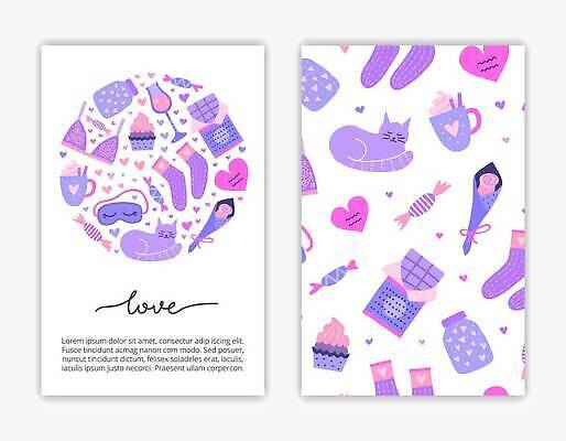 EPS 해외이미지 행복 분홍색 패턴 일러스트 발렌타인데이 사람없음 보라색 낙서 해외202310 해외일러스트 감정 컬러 무늬 데이이벤트 파일형식 벡터