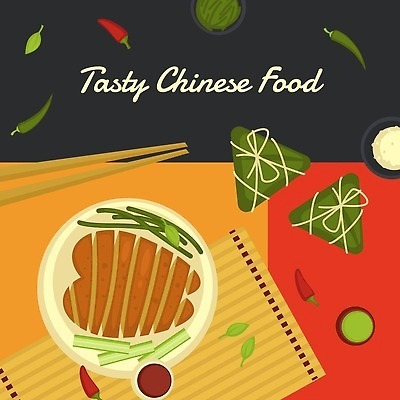 EPS 해외이미지 접시 채소 일러스트 젓가락 고추 사람없음 중식 닭가슴살 해외202310 해외일러스트 식기 음식 수저 닭고기 파일형식 벡터