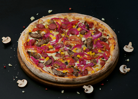 포토 JPG 해외이미지 피자 사람없음 원형 이탈리아음식 양송이 나무쟁반 해외202310 해외포토 도형 패스트푸드 쟁반 서양음식 목재 버섯 파일형식