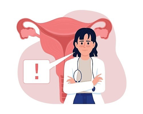 EPS 해외이미지 여자 말풍선 일러스트 청진기 한명 상반신 성인 팔짱 의사 의사가운 느낌표 자궁 성인여자한명만 해외202310 해외일러스트 1 기호 의료기기 모션 사람 의료진 가운 장기_의학 여자한명만 성인여자만 파일형식 벡터