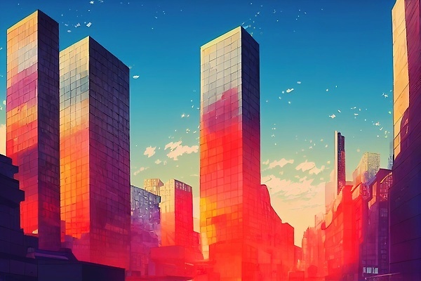 JPG 해외이미지 일러스트 하늘 빌딩 사람없음 컬러풀 도시 분위기 해외202310 해외일러스트 컬러 컨셉 건물 파일형식