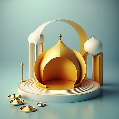 포토 JPG 해외이미지 건축물 하늘색 백그라운드 사람없음 3D 금색 모스크 단상 해외202310 해외포토 건축 컬러 파란색 이슬람교 디지털합성 파일형식