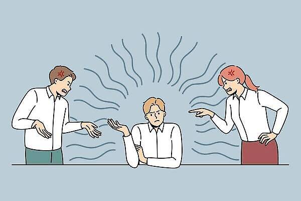 EPS 해외이미지 여자 남자 일러스트 정장 상반신 성인 세명 분노 짜증 가리킴 비즈니스맨 비즈니스우먼 찡그림 말다툼 성인만 해외202310 해외일러스트 옷 감정 비즈니스 표정 사람 손짓 직장인 싸움 파일형식 벡터