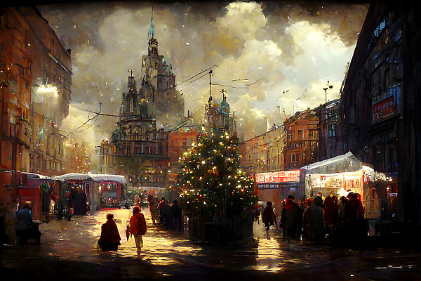 포토 JPG 해외이미지 실루엣 크리스마스 하늘 거리 사람 여러명 건물 반짝임 크리스마스트리 눈 군중 해외202310 해외포토 자연요소 건축물 기념일 다수 모션 날씨 촬영기법 파일형식