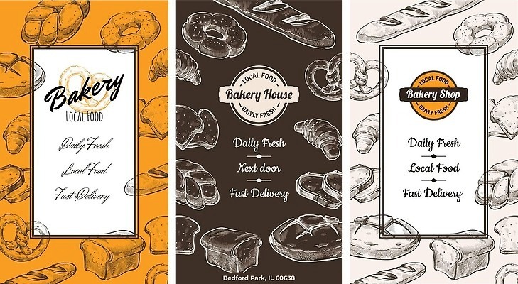 EPS 해외이미지 배너 빵 일러스트 사람없음 세트 갈색 상점 상품 심볼 마케팅 해외202310 해외일러스트 음식 컬러 파일형식 벡터