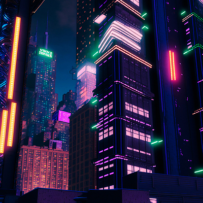 JPG 해외이미지 일러스트 미래 사람없음 건물 빛 고층빌딩 어둠 도시 도심 네온 스카이라인 빌딩숲 해외202310 해외일러스트 건축물 컨셉 빌딩 파일형식