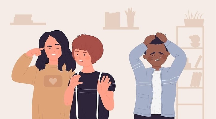 EPS 해외이미지 여자 남자 일러스트 청소년 울음 학대 비웃음 부정적 인종차별 학교폭력 십대만 해외일러스트 감정 표정 사람 폭력 사회이슈 차별 파일형식 벡터