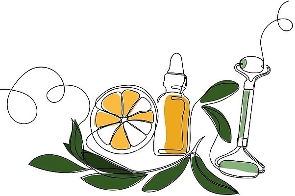 EPS 해외이미지 잎 오렌지 라인일러스트 일러스트 사람없음 병 페이스롤러 해외202310 해외일러스트 식물 식기 과일 마사지용품 파일형식 벡터