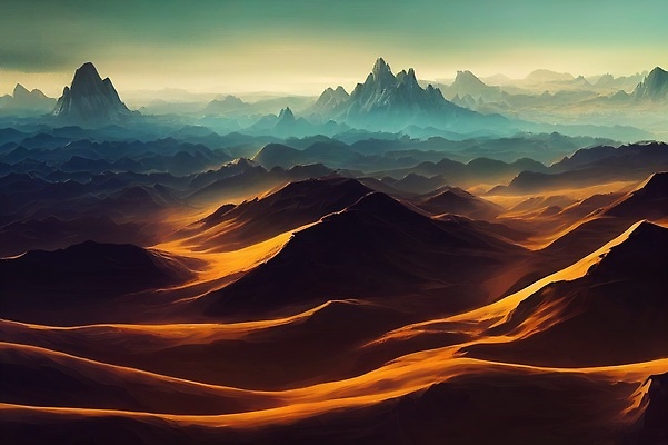 포토 JPG 해외이미지 포스터 백그라운드 일러스트 자연 벽지 산 풍경 사람없음 장식 파란색 3D 평화 일출 황혼 일몰 새벽 안개 암초 공상 뿌연 절정 해외202310 해외일러스트 자연요소 컬러 컨셉 날씨 노을 디지털합성 생태계 파일형식