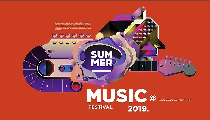 EPS 해외이미지 포스터 일러스트 추상 사람없음 기타 원형 기하학 빨간배경 음악축제 해외202310 해외일러스트 도형 음악 백그라운드 무늬 현악기 빨간색 축제 파일형식 벡터